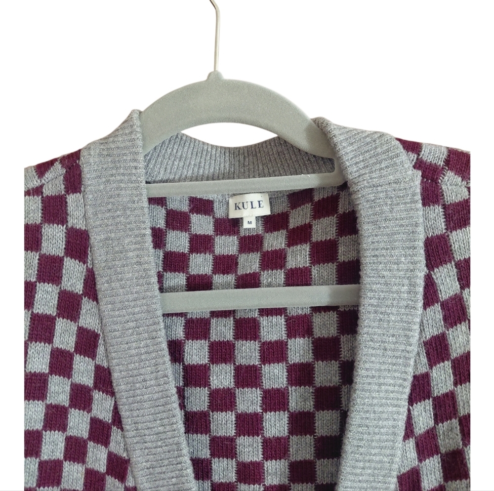 Kule Knite Checkered Heather Wine Cardigan Sweater - Picture 5 of 6